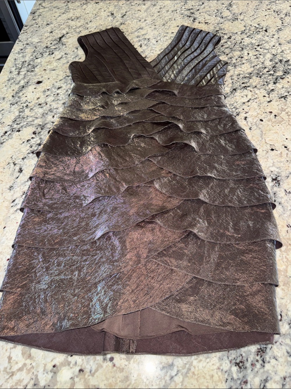 Adrianna Papell Women's Metallic Brown Layered Ruffle Dress